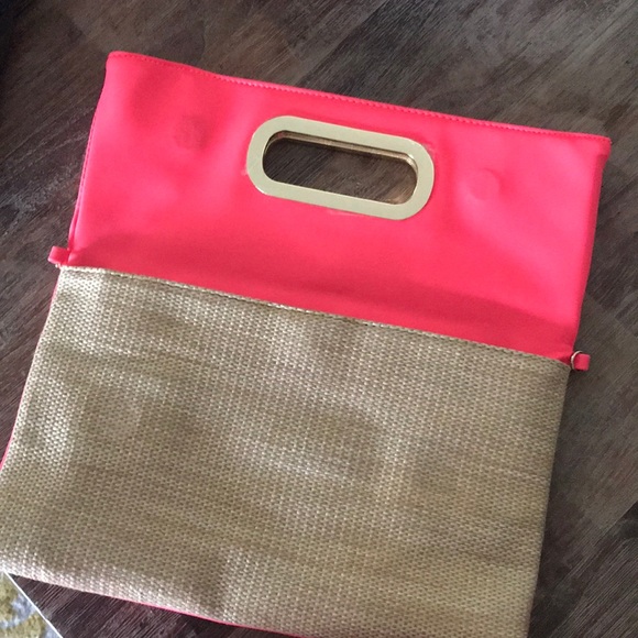Hot pink and tan clutch - Picture 2 of 3